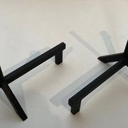 Pair of Modernist Black Iron Andirons with Diamond Finials and Angled Bases