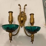 Brass Ceramic Sconces Set of 2 1940’s