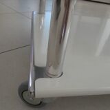 "Space Age" coffee table in white lacquered steel. Double tops. France, Circa