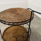 Raoul Guys style metal and rattan serving trolley from the 50s