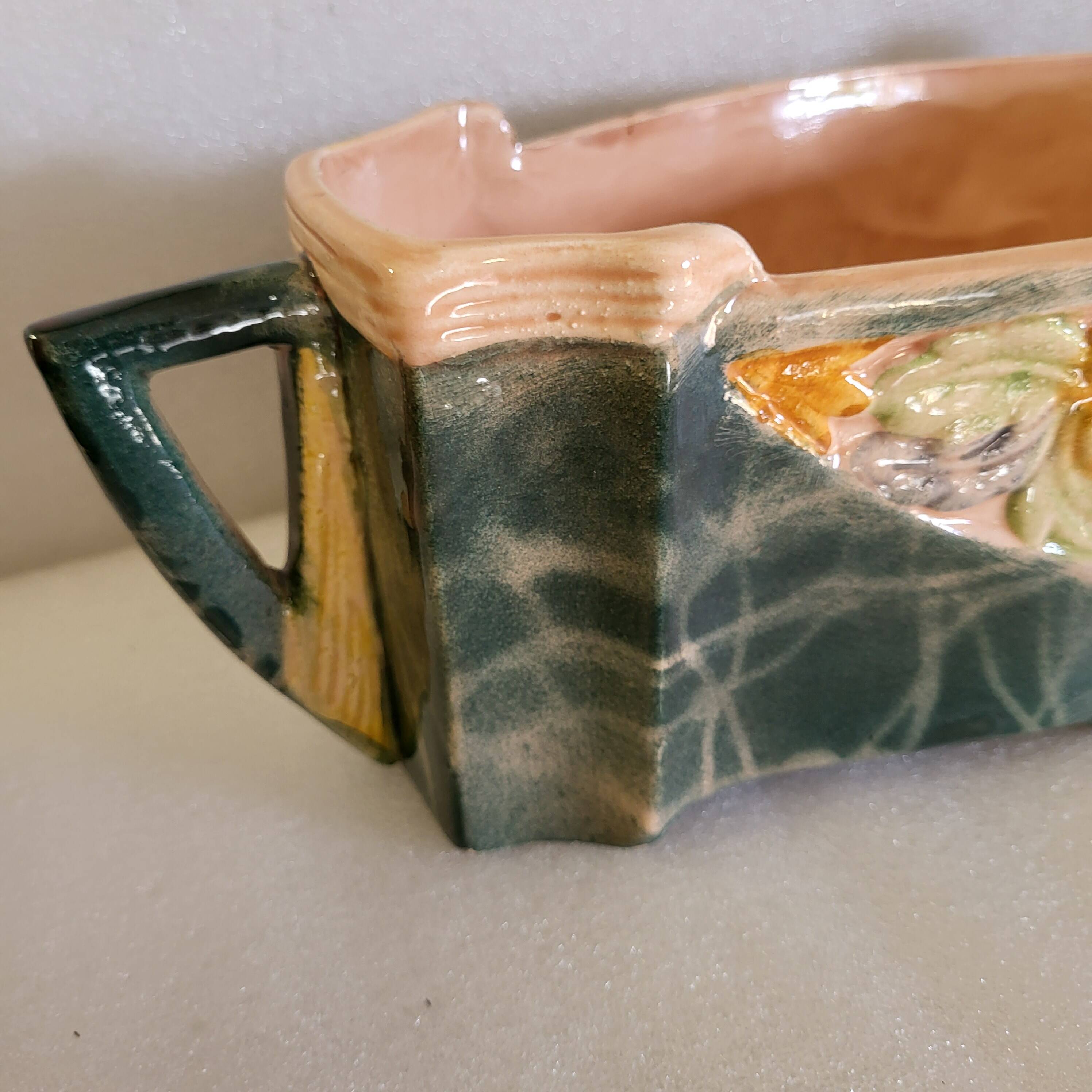 Art Deco polychrome jardinière in ceramic and slip, 1920