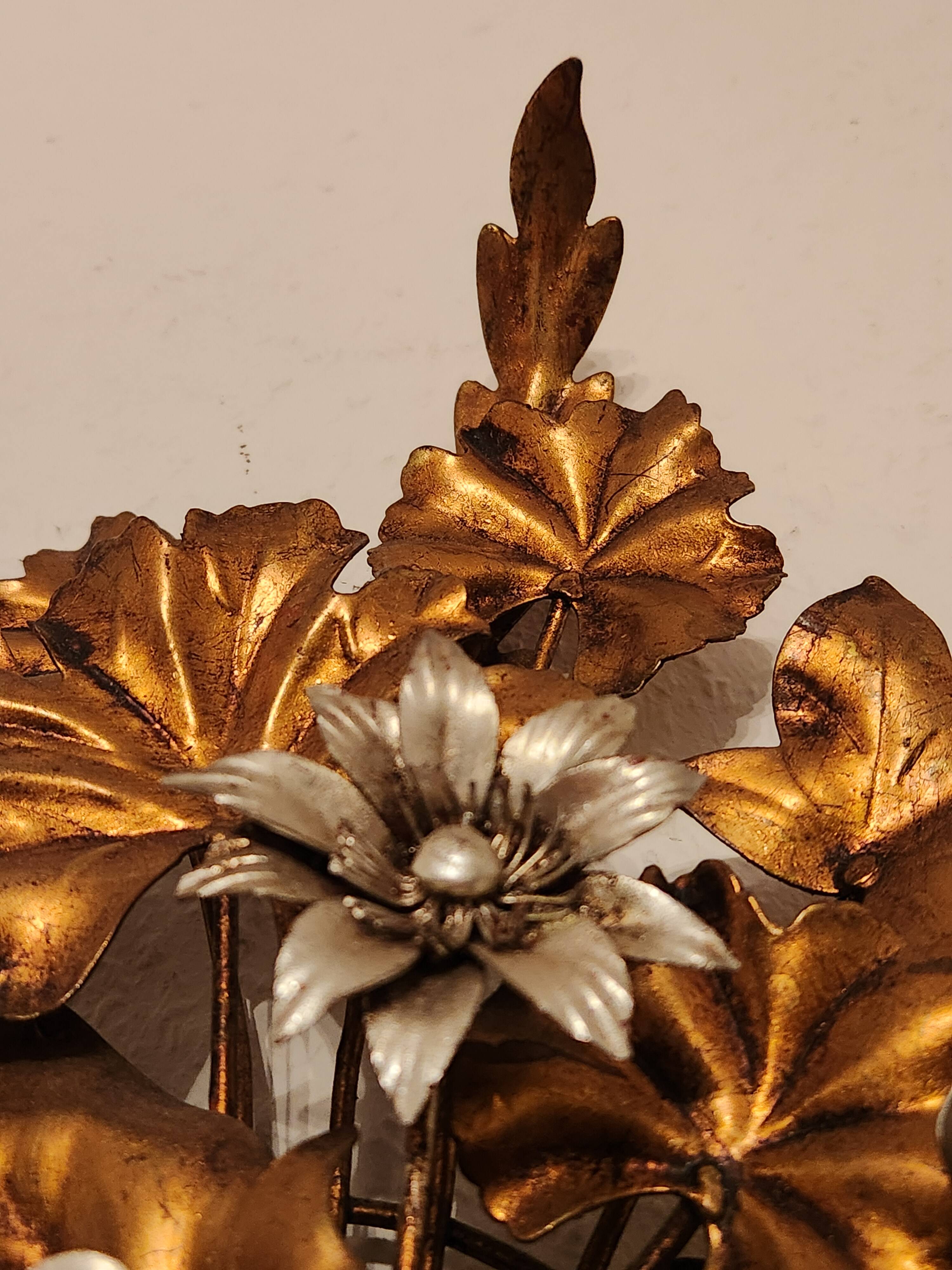 Hand-forged gilded silver-plated candle wall lamps by S. Salvadori