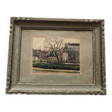 Watercolor on paper: rue des bernardins paris signed rouxel 1944, frame, quai tournelle seine 75