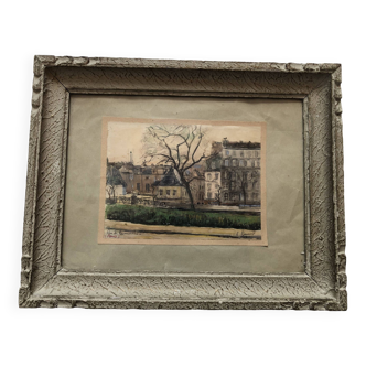 Watercolor on paper: rue des bernardins paris signed rouxel 1944, frame, quai tournelle seine 75