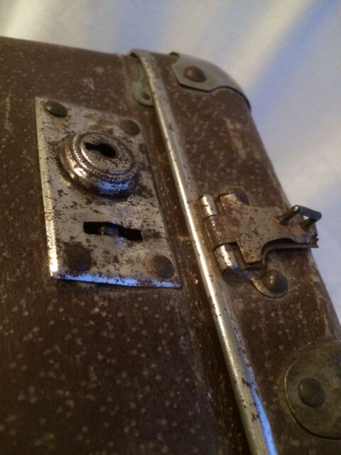 Small suitcase vintage wood and cardboard