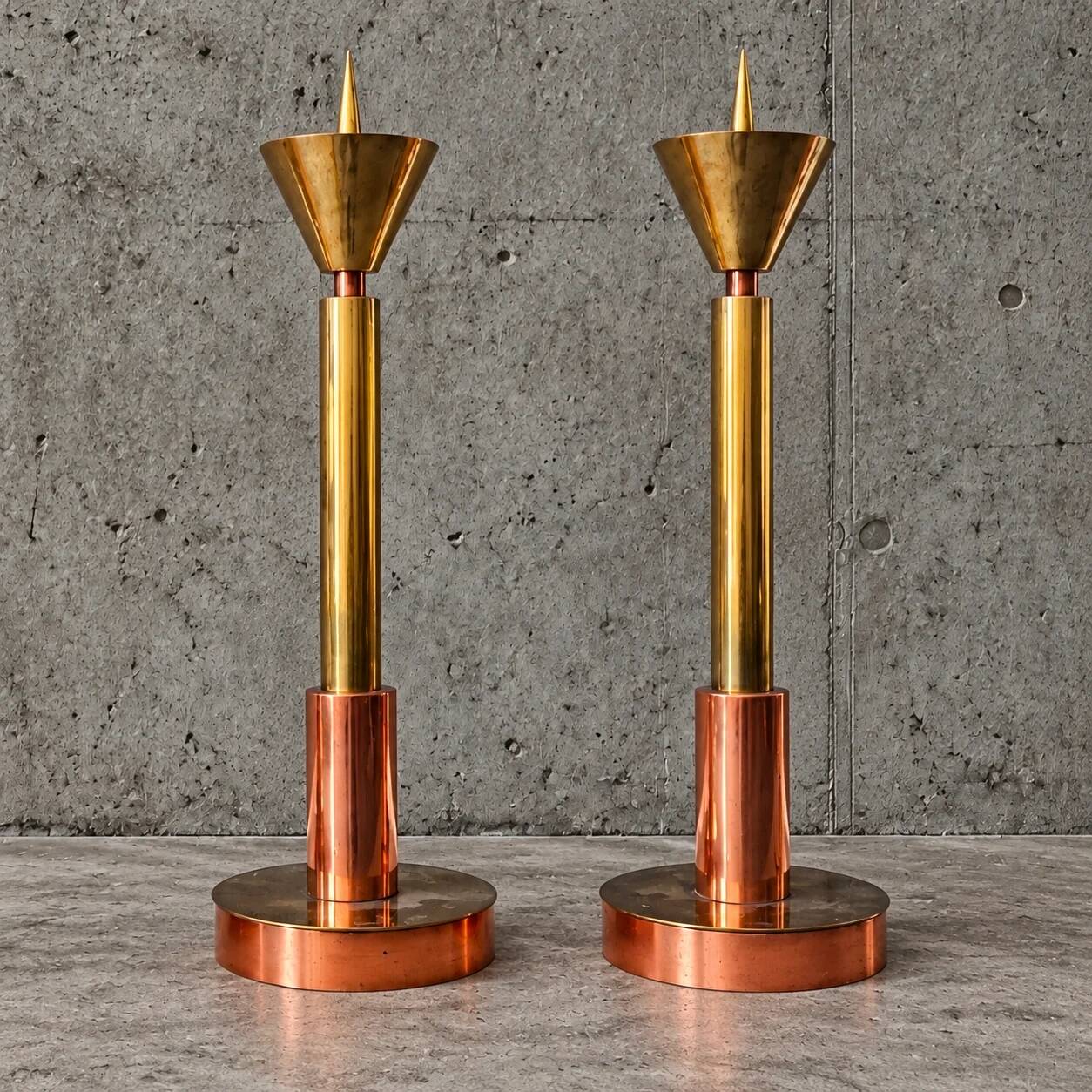 4 x Large / weighty postmodern candles / 1970s / two heights 60 - 70 cm / copper - brass