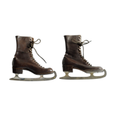 Pair of ice skates vintage with ankle boots leather brown-blade Stille Stockholm 30/40 years