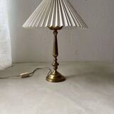 Brass table lamp with pleated shade, 1960s vintage design.