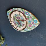 Vintage formica clock asymmetrical silent wall clock "Fleurie bleu violet"