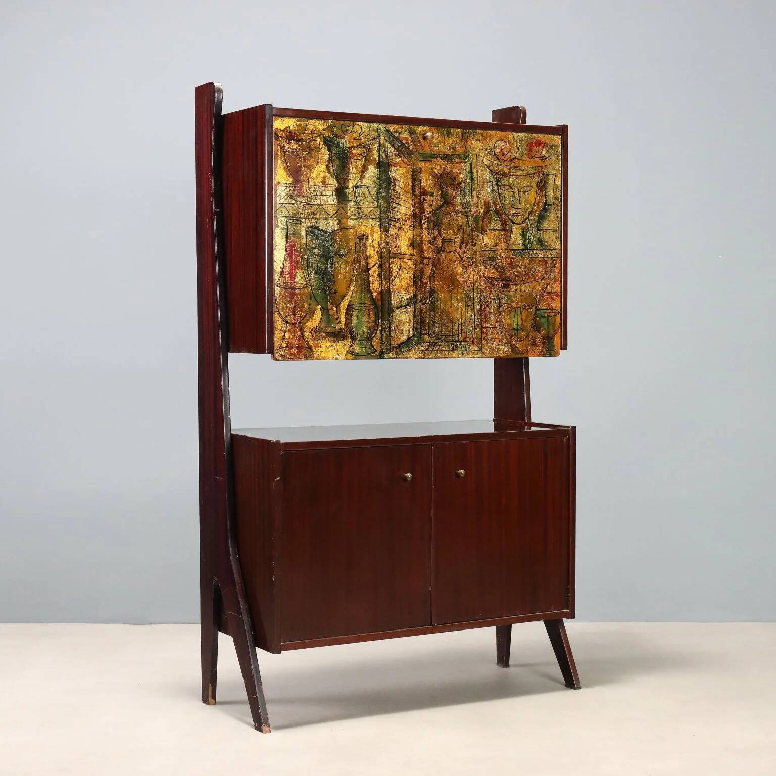 Vintage mahogany bar cabinet from the 1960s.