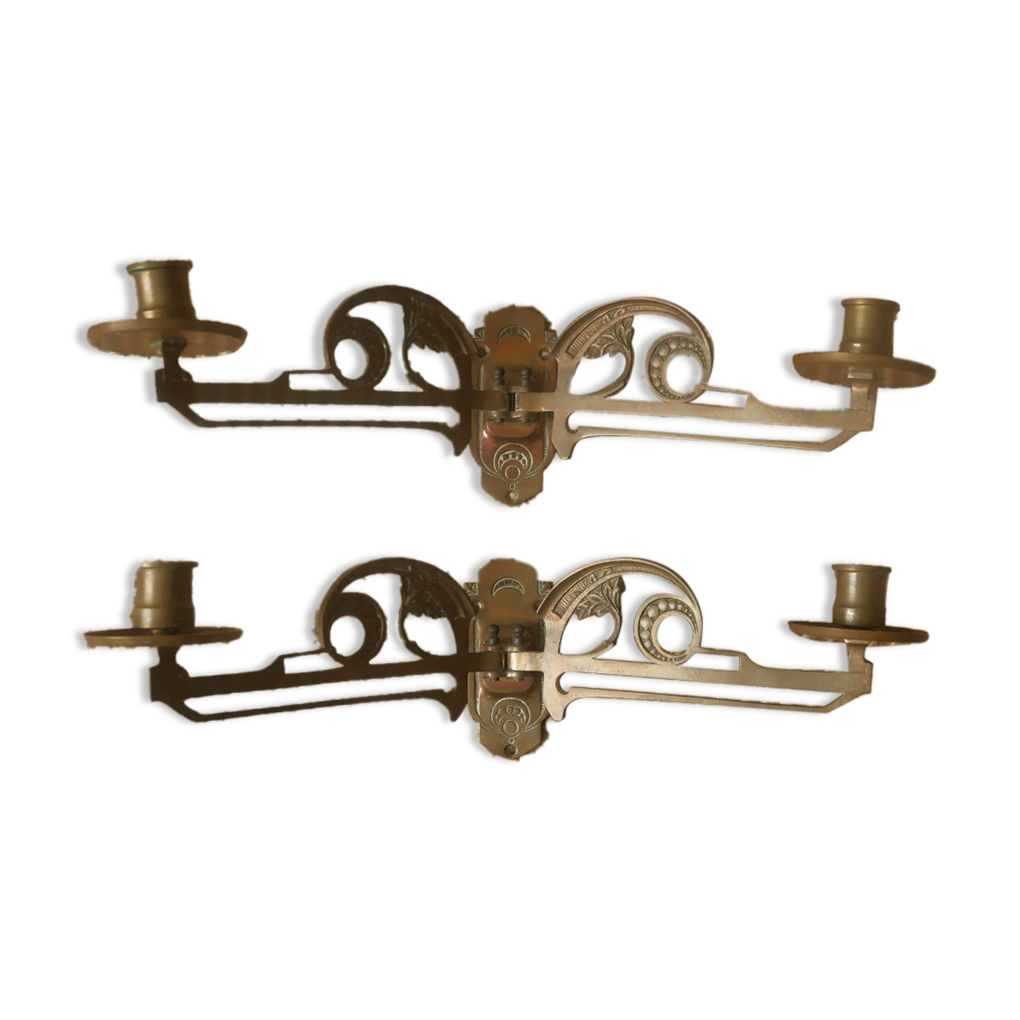 Pair of art nouveau brass wall candlesticks copper-plated metal candelabra candlesticks wall decoration
