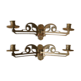 Paire bougeoirs muraux en laiton art nouveau chandeliers candélabre métal cuivré décoration murale