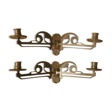 Paire bougeoirs muraux en laiton art nouveau chandeliers candélabre métal cuivré décoration murale