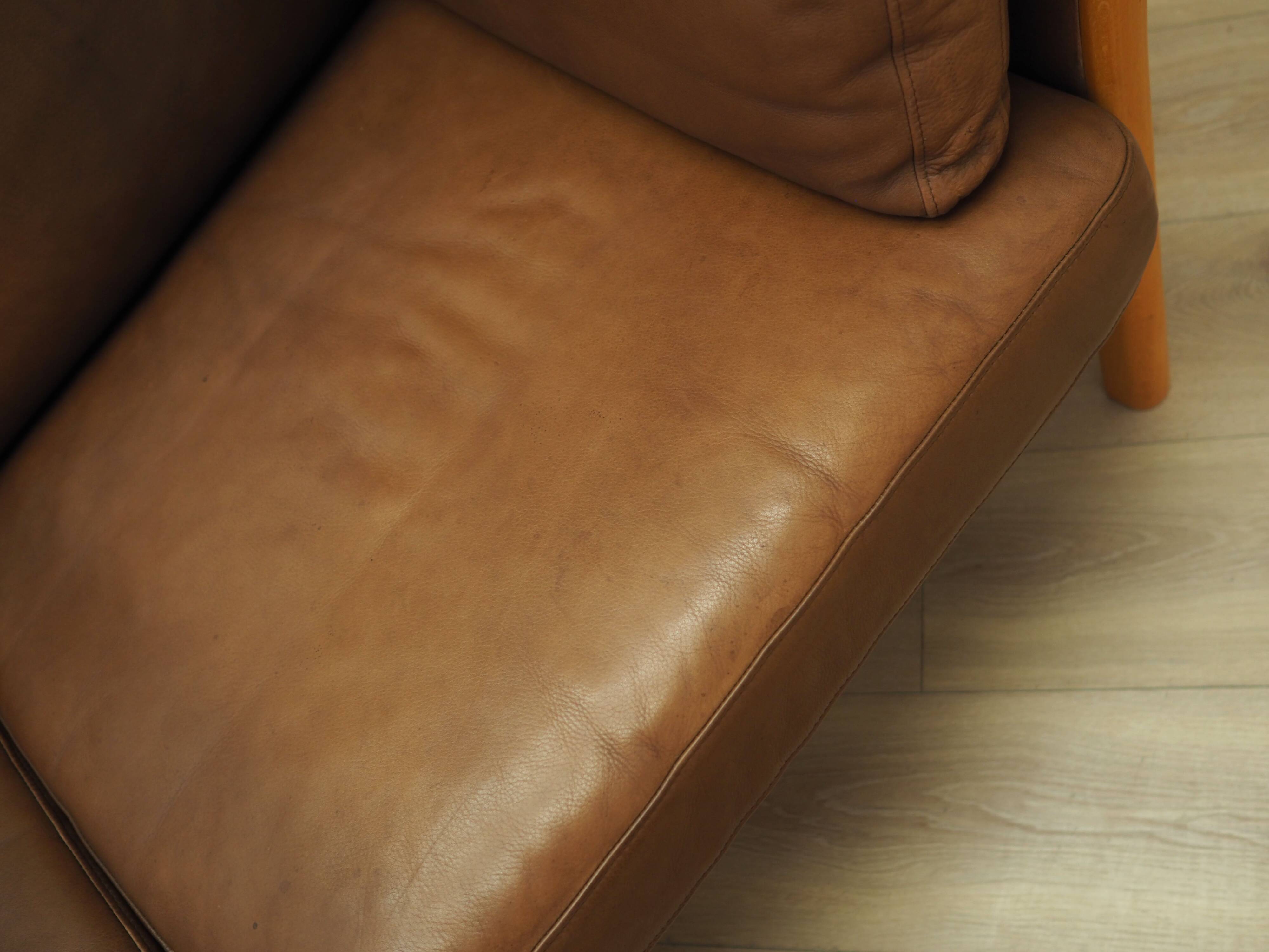 Brown leather sofa, Danish design, 1970s, production: Denmark