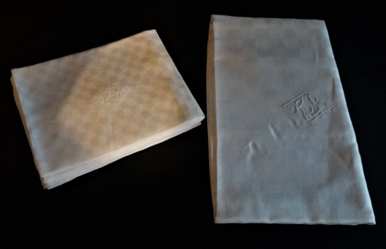 Table linen damask monogram ten napkins tablecloth 200 X 210 cm