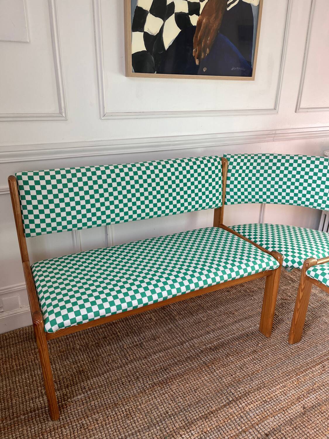 Vintage pine corner bench dining area