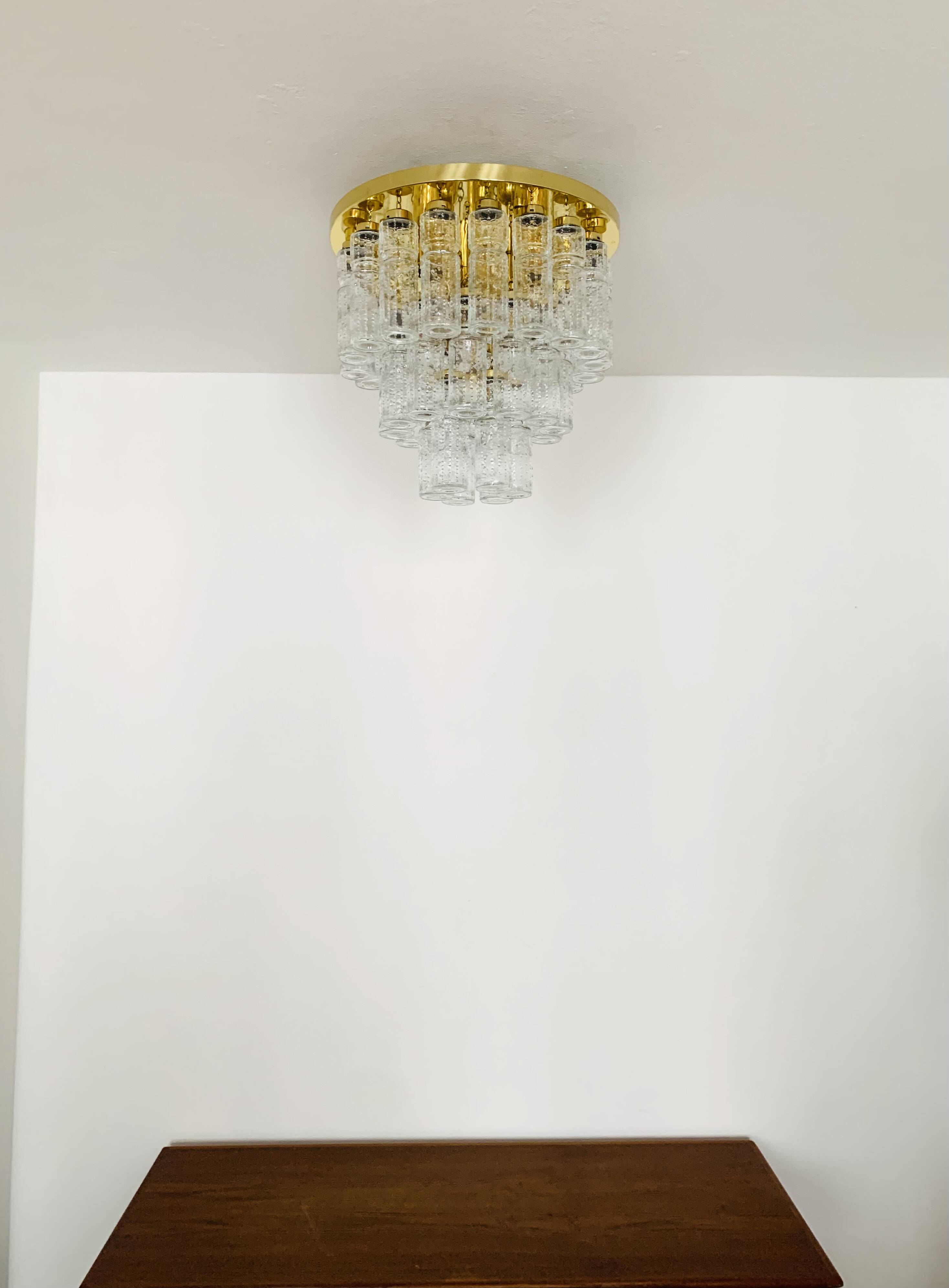 Large Brass Chandelier by Glashütte Limburg