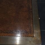 Table basse vintage en acier et cuir