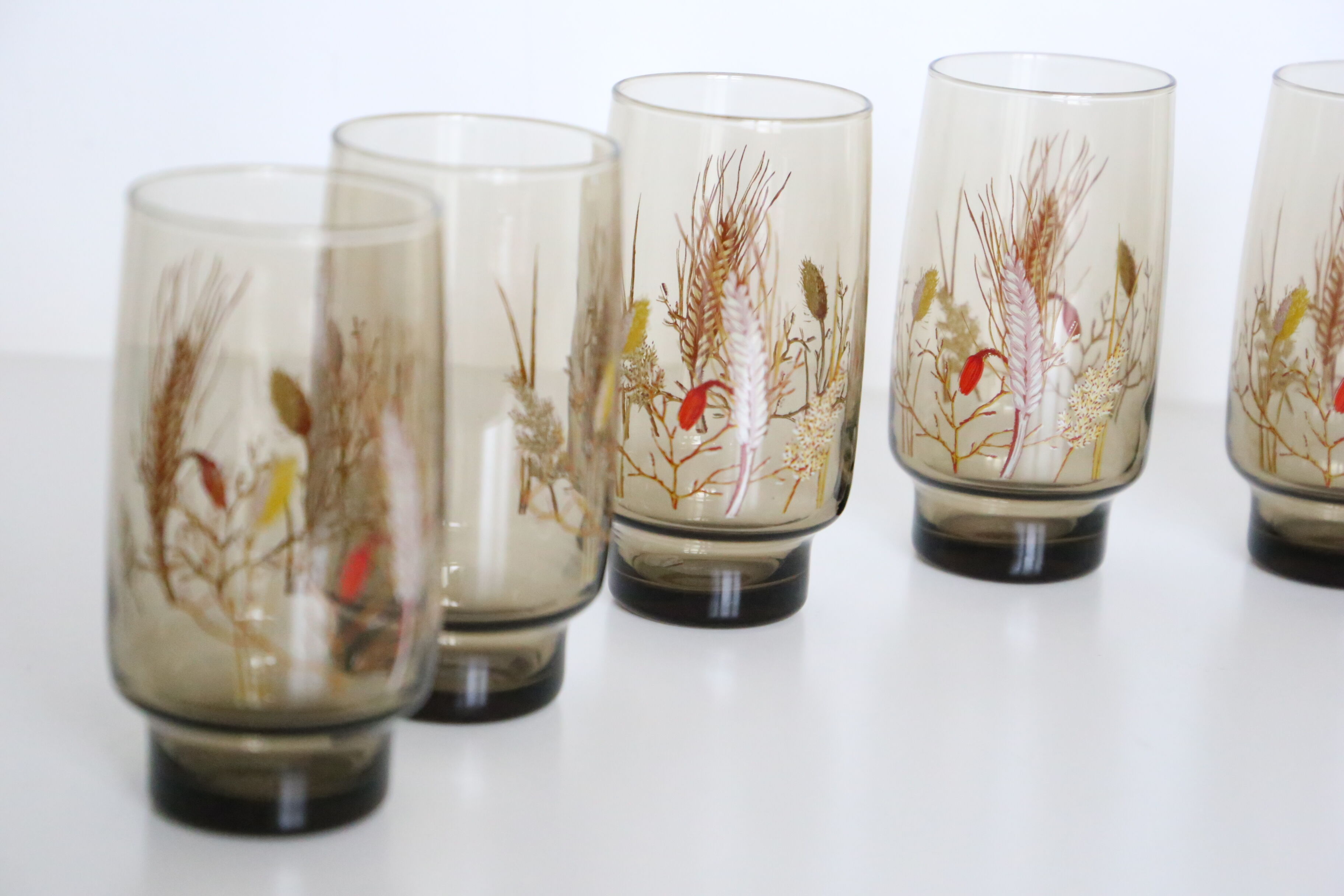 Set of 6 vintage smoked glasses