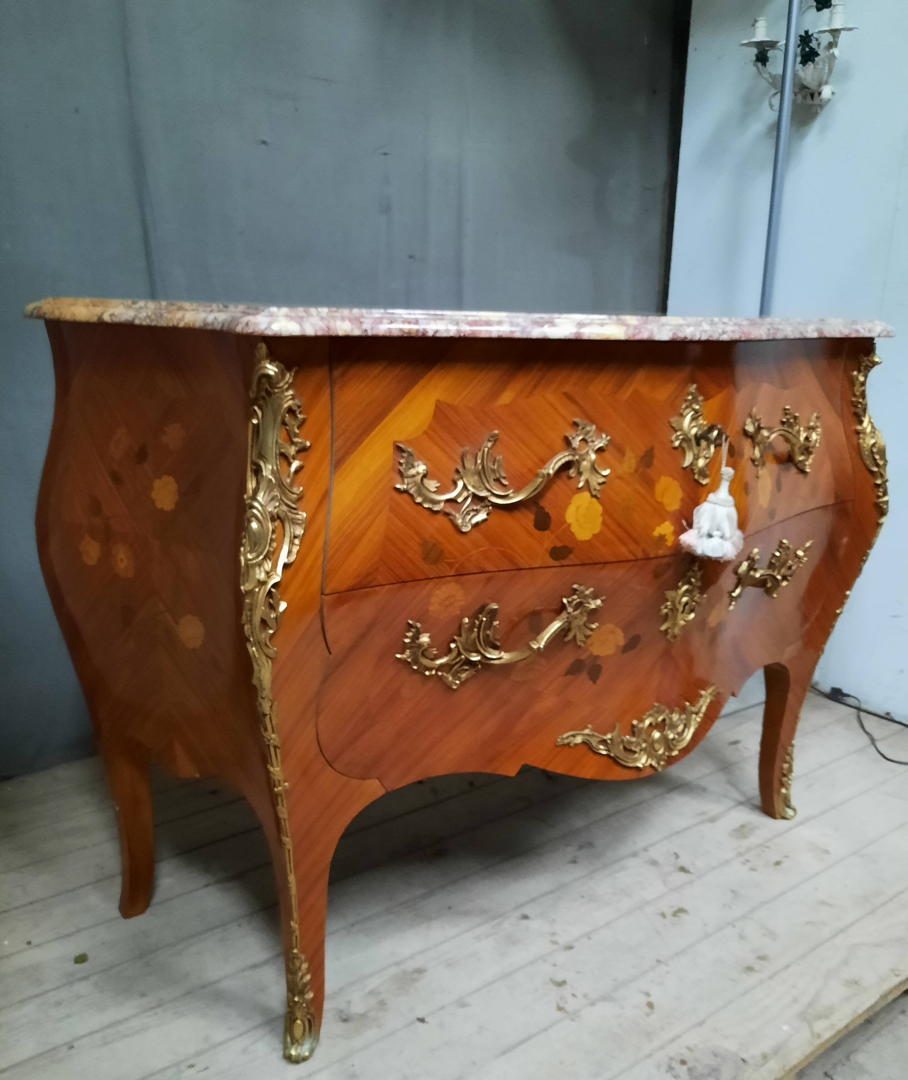 Louis XV style marquette chest of drawers