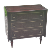 Vintage 3-drawer chest of drawers in dark varnished mahogany and brass from the 1960s