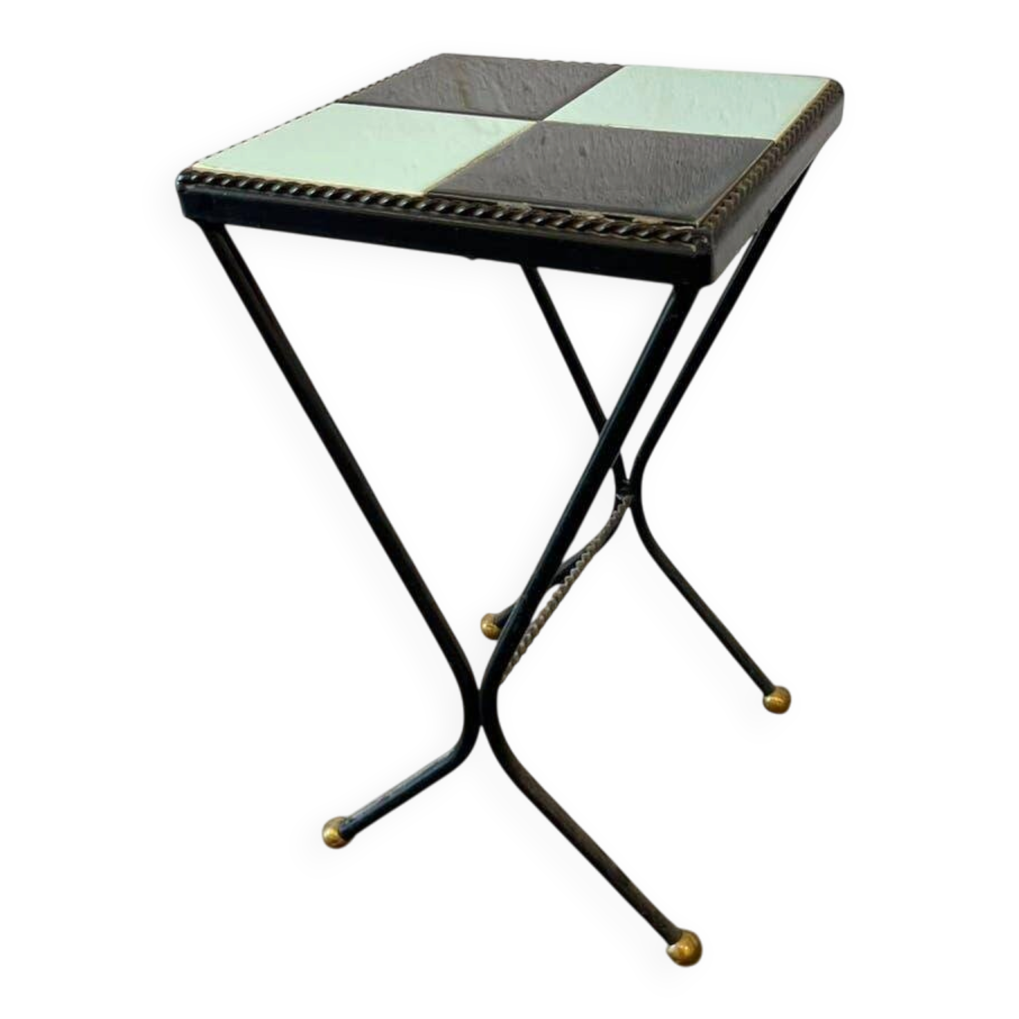 Vintage side table/plant table in mint blue and black ceramic