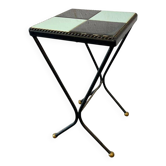 Vintage side table/plant table in mint blue and black ceramic