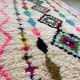 Moroccan Berber rug in ecru with multicoloured diamonds and bright pink – 240 × 139