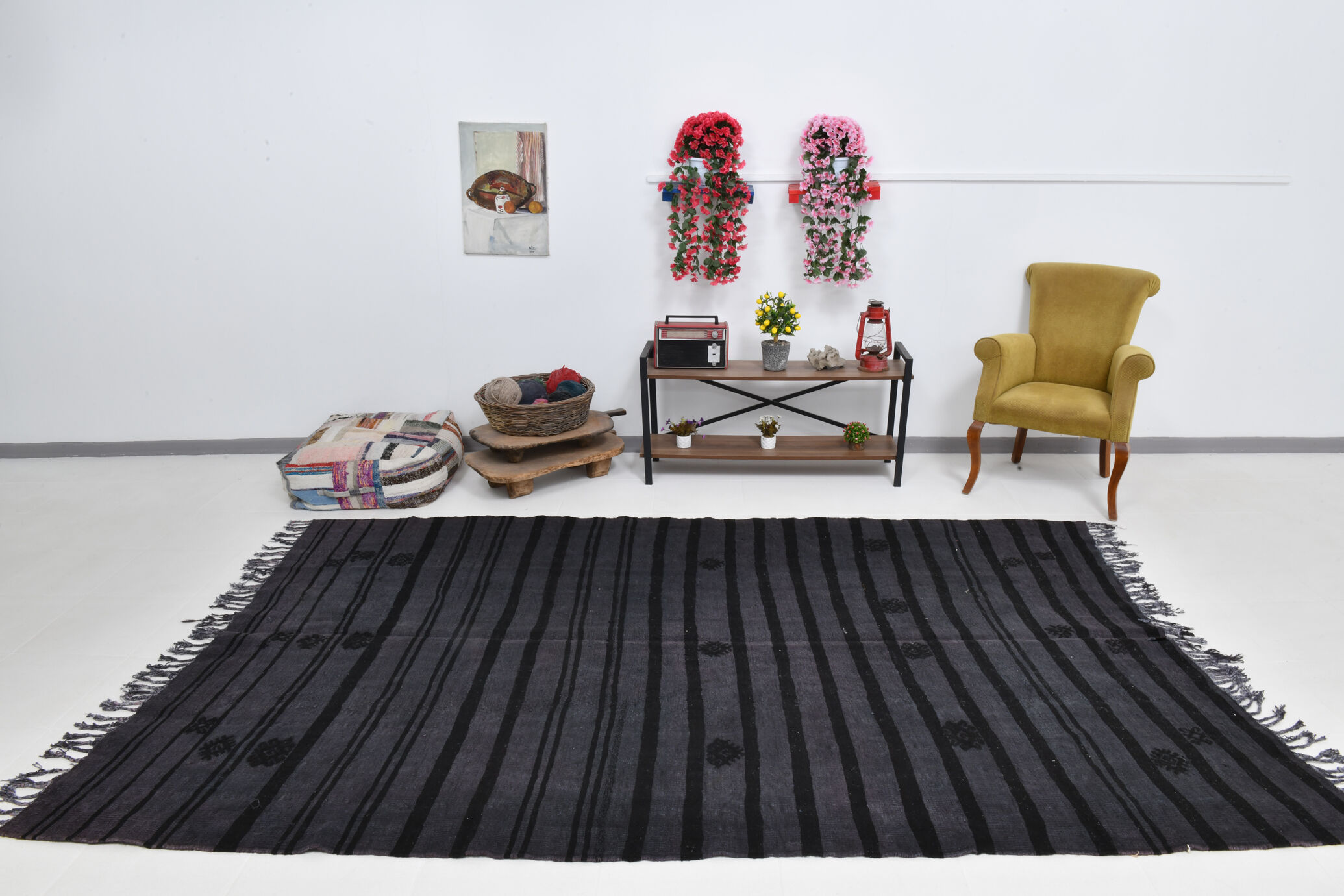 Gray & black oversize hemp rug 316x204cm