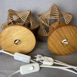Lampes de table en bois et osier, années 60