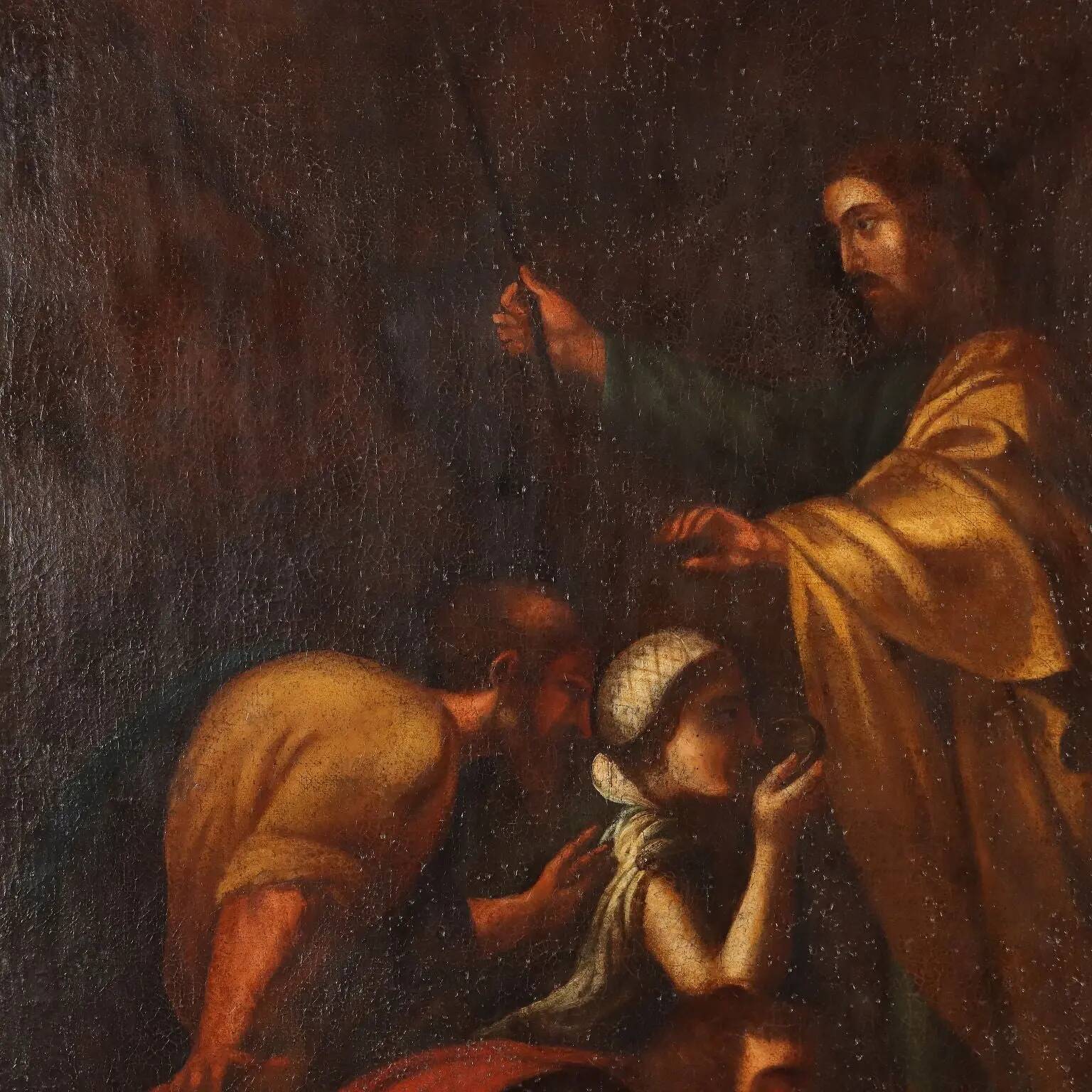 Ancient painting "Moses Brings Forth Water from the Rock" 17th century