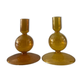 Pair of vintage amber glass candlesticks