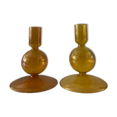 Pair of vintage amber glass candlesticks