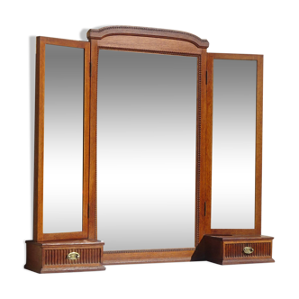 Antique oak triptych mirror
