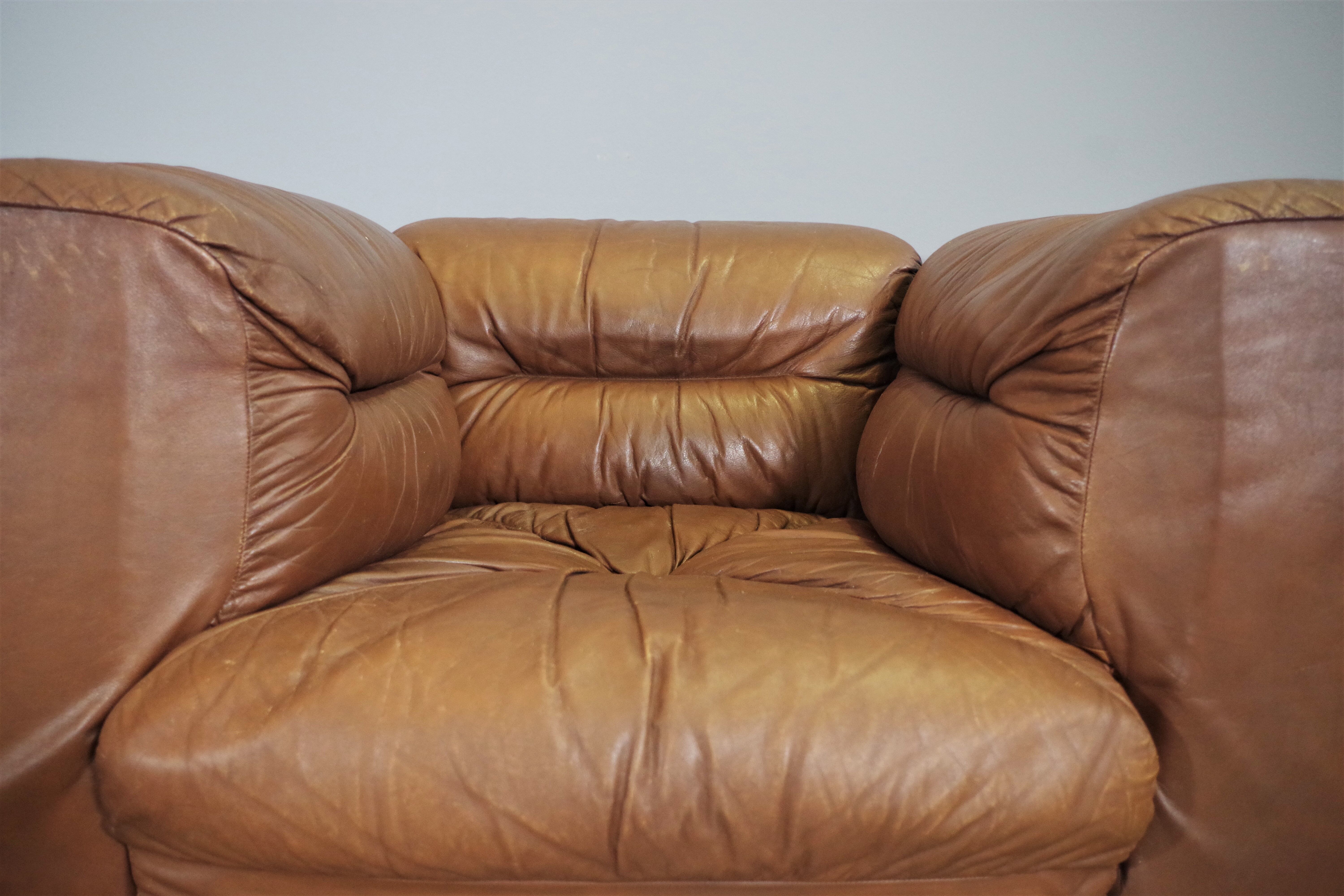 Cognac leather armchairs by BL Arredamenti, 1970s, set of 4