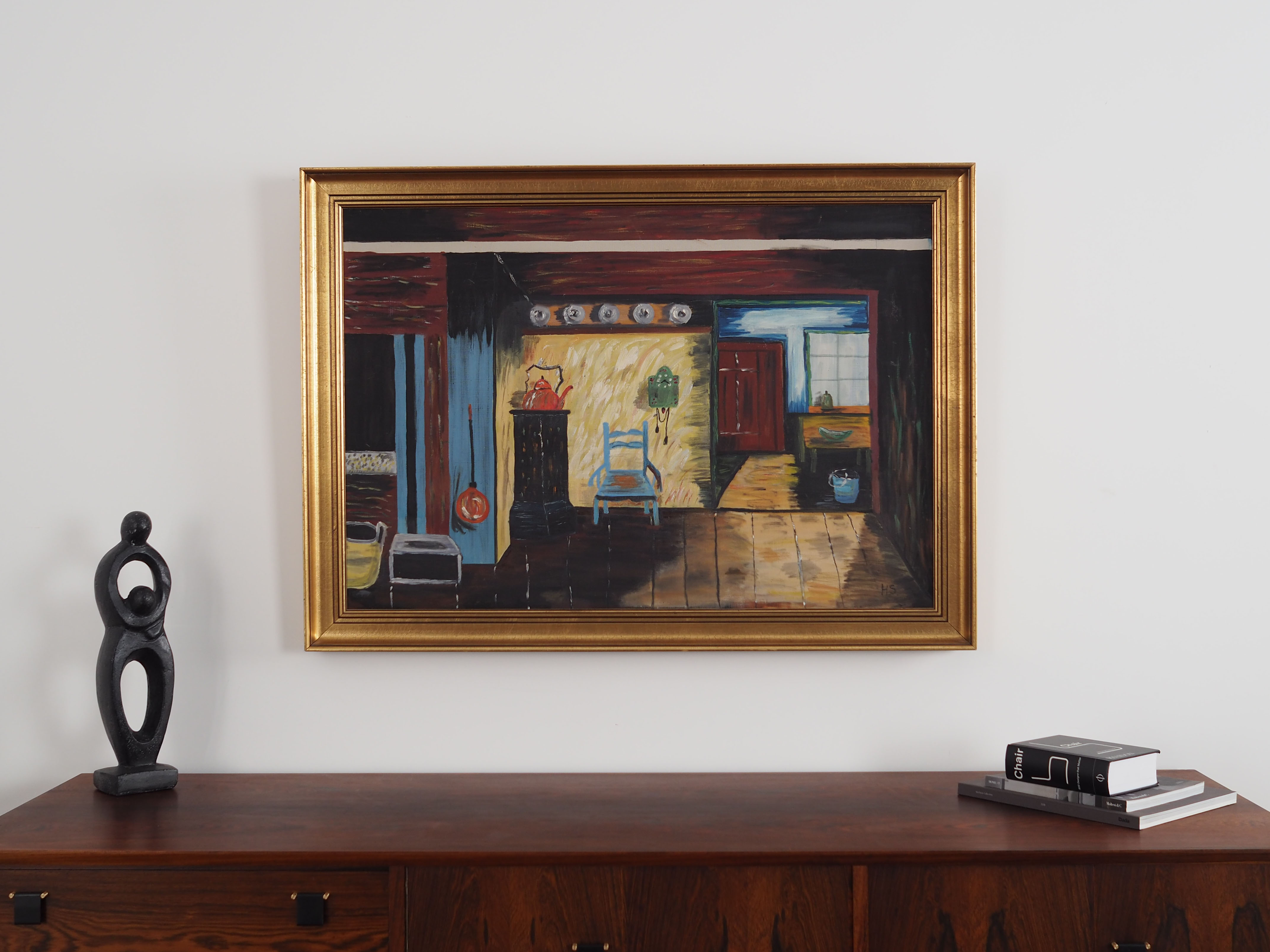 Painting „The Village House's Interior”, Scandinavian design, 1970s