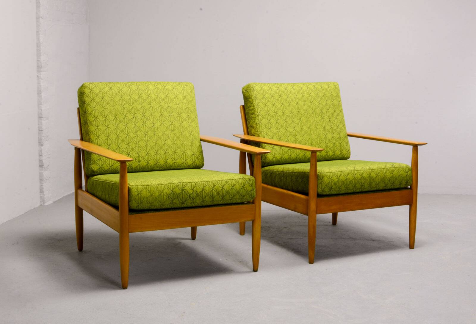 Pair of Beech Wood Ladder Lounge Chairs after Grete Jalk for France and Son