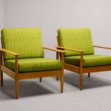 Pair of Beech Wood Ladder Lounge Chairs after Grete Jalk for France and Son