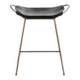Contemporary sculptural organic bar stool, aged brass metal and black leather.