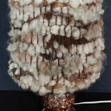 Vintage bedside lamp with wool shade and varnished terracotta base from the 60s