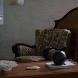 Pair of Danish Art Nouveau armchairs in embroidered floral velvet, 1920s.