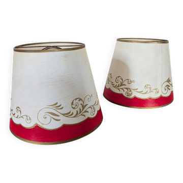 Pair of red and gold parchment lampshades