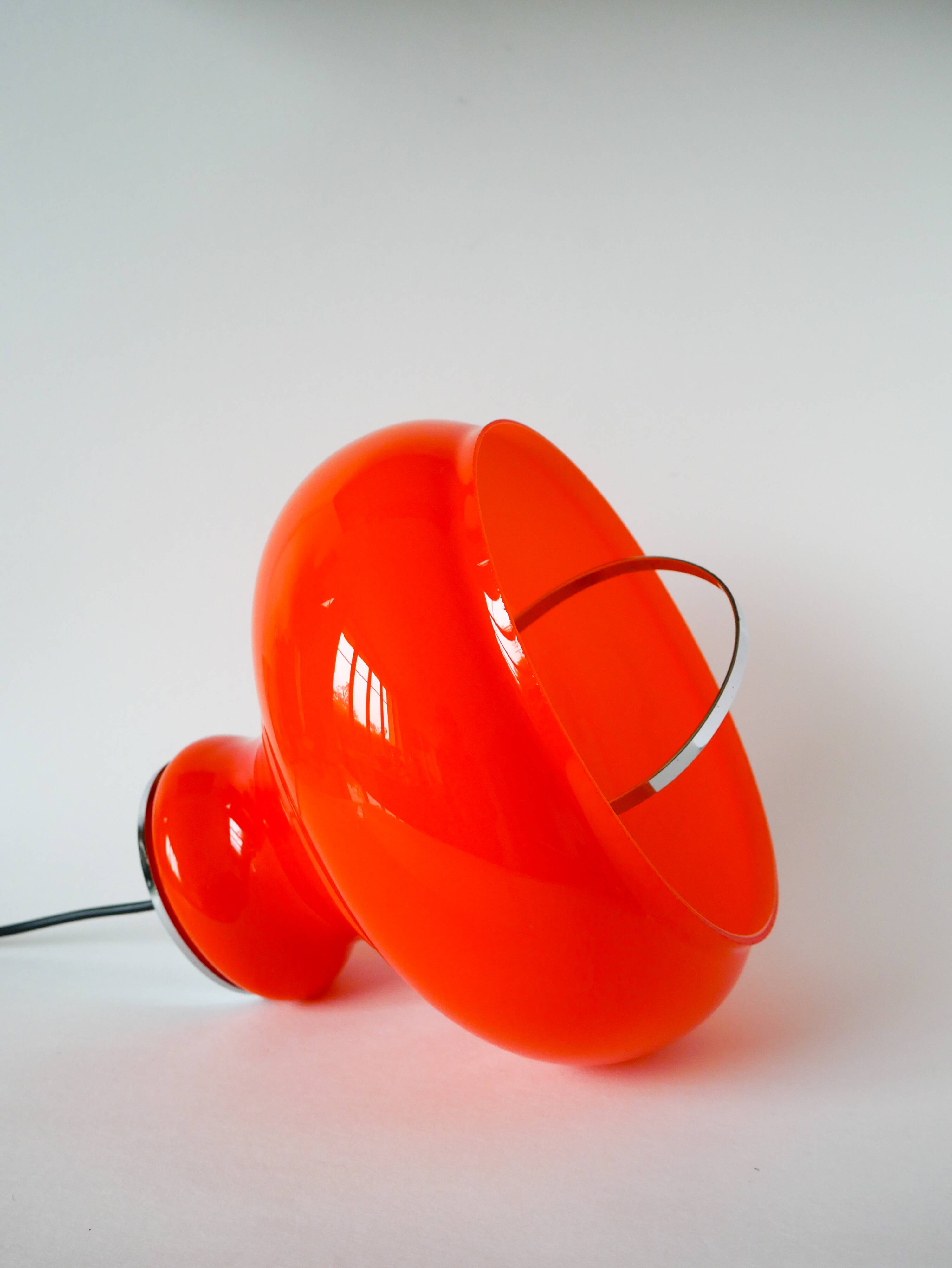 Orange opaline pendant light with metal arch, Design, 1970