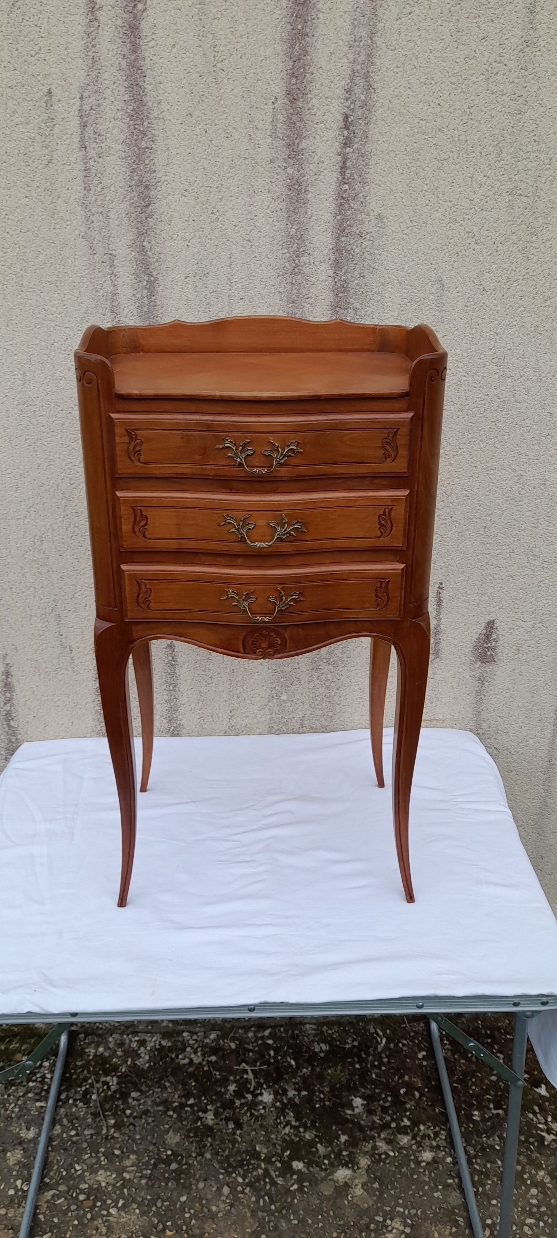 Bedside table 3 drawers Louis XV style