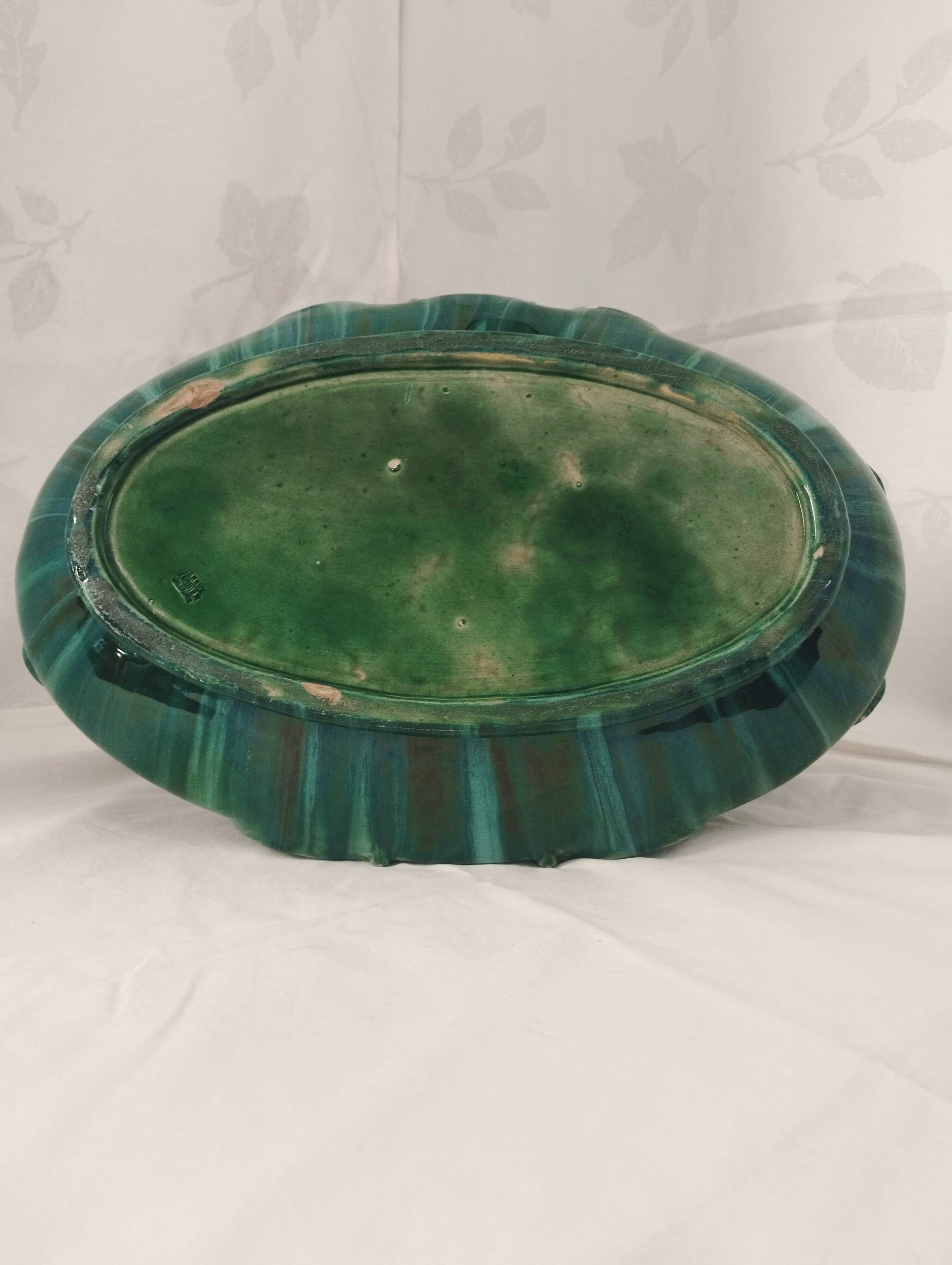 Large turquoise earthenware planter in Art Nouveau style - Jérôme Massier