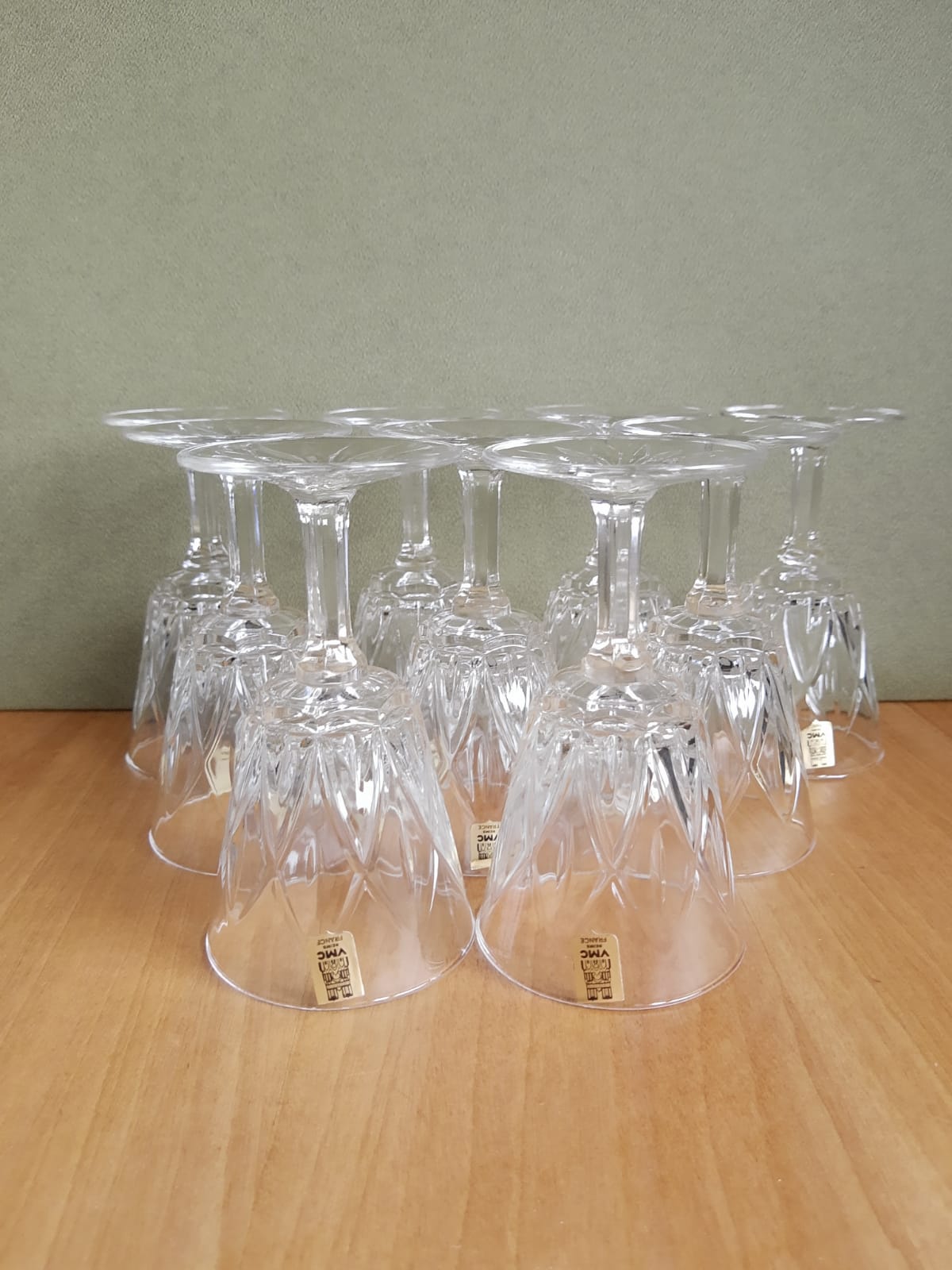 Set of 9 small glasses on foot Vmc Reims France vintage
