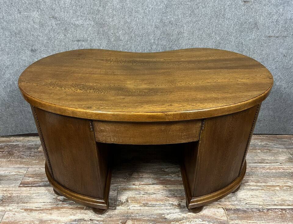 Art Nouveau period bean-shaped oak and walnut center desk