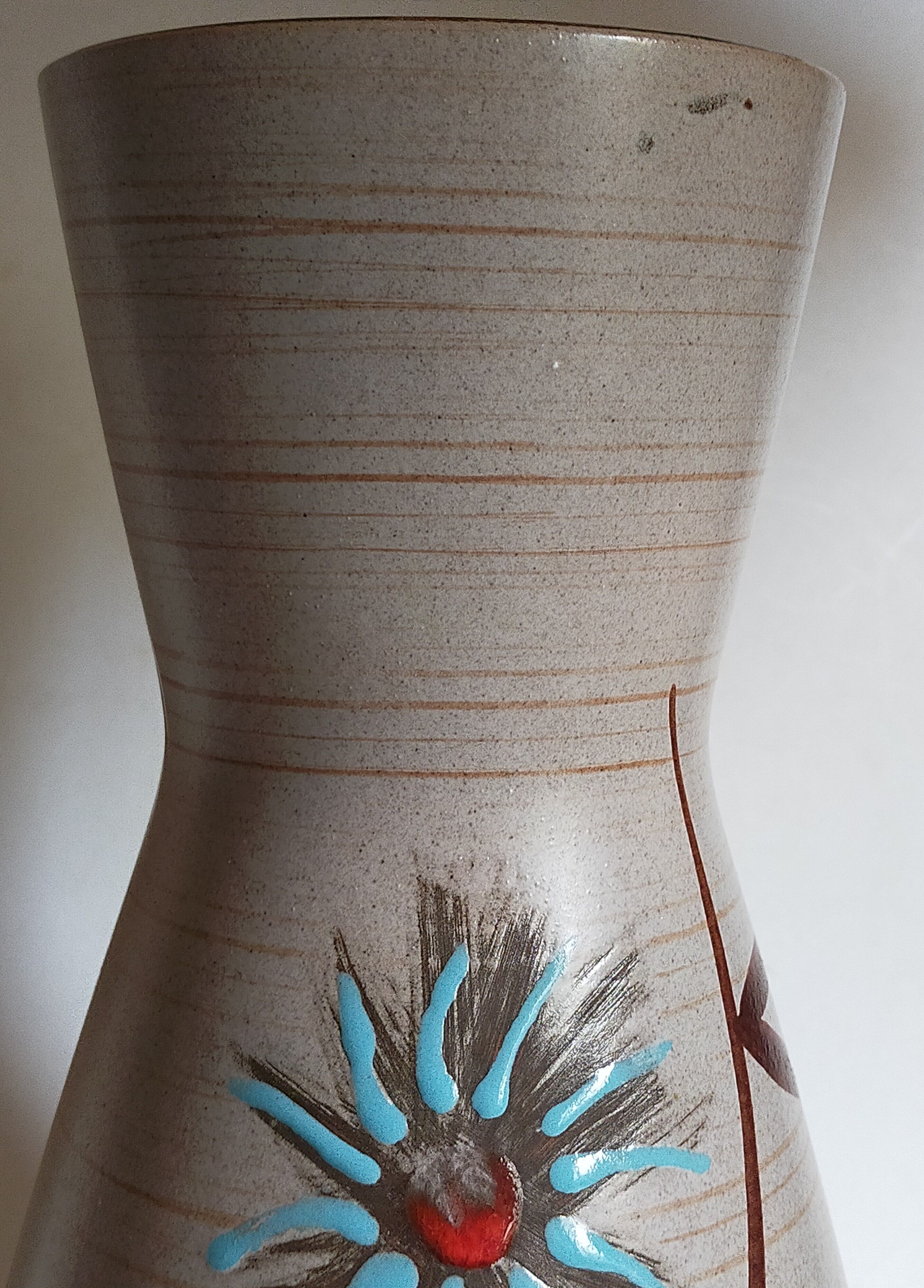 German ceramic vase West-Germany with three flowers n°1218