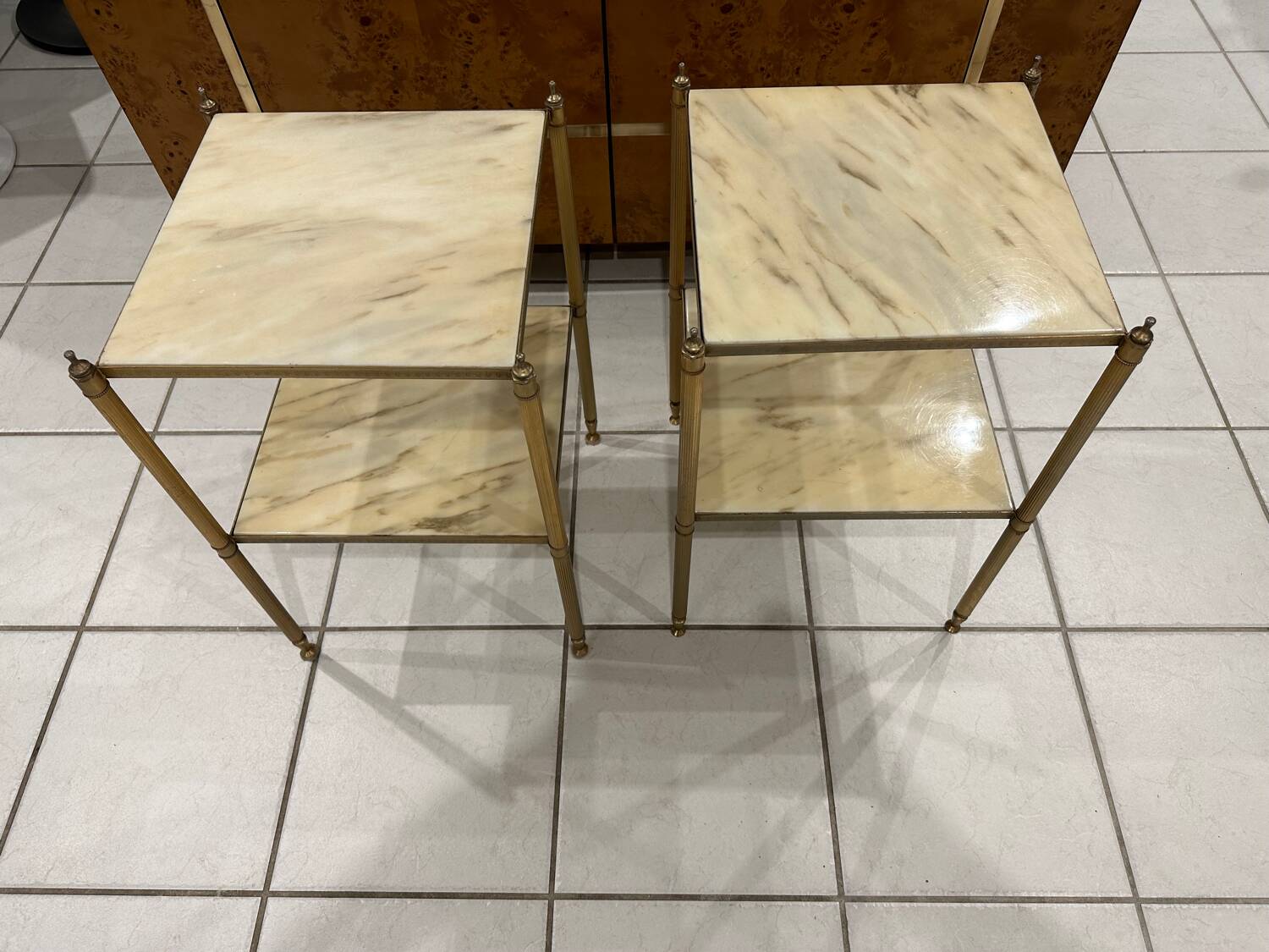 Pair of vintage marble and brass end tables 1970s