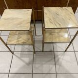 Pair of vintage marble and brass end tables 1970s